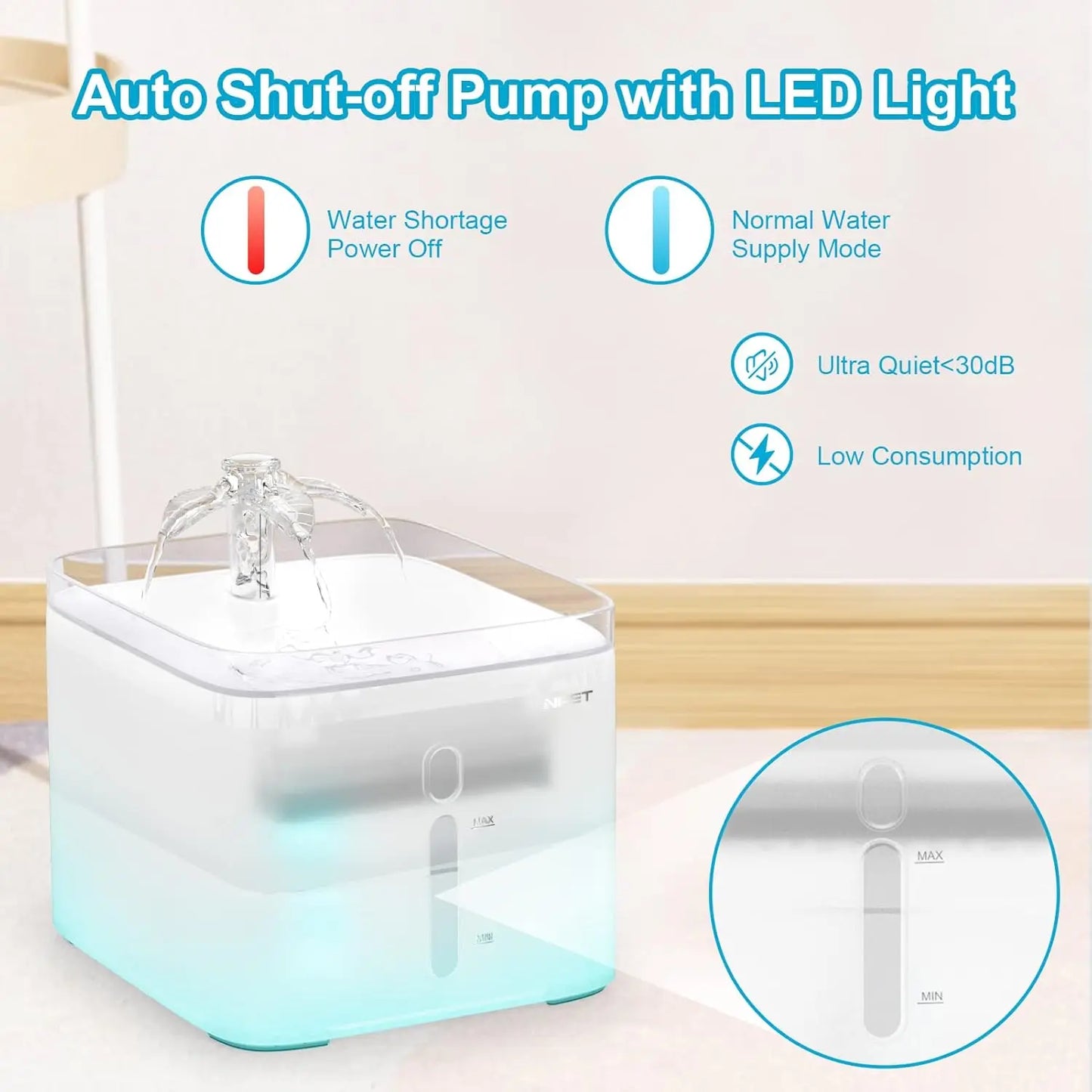 Smart LED Cat Water Fountain – 3L Automatic Pet Drinking Dispenser with Quadruple Filter