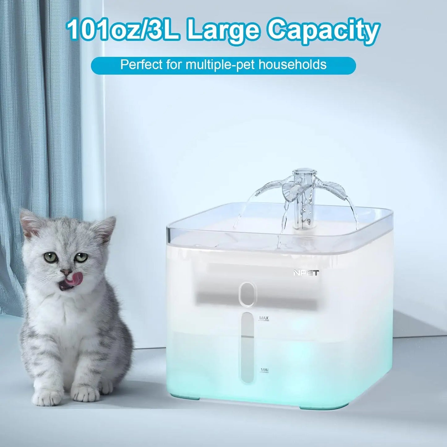 Smart LED Cat Water Fountain – 3L Automatic Pet Drinking Dispenser with Quadruple Filter